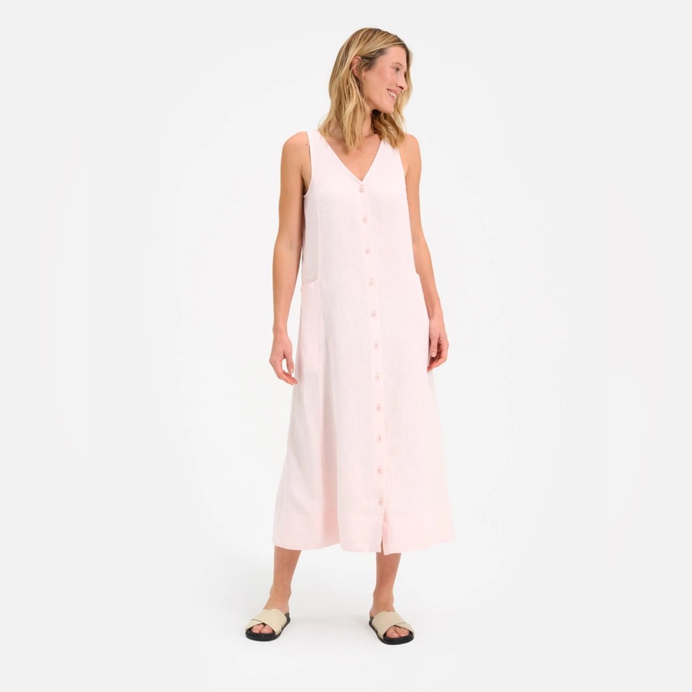 New Mate the Label Organic Linen Button Front Dress Small $198 Opal Pink
